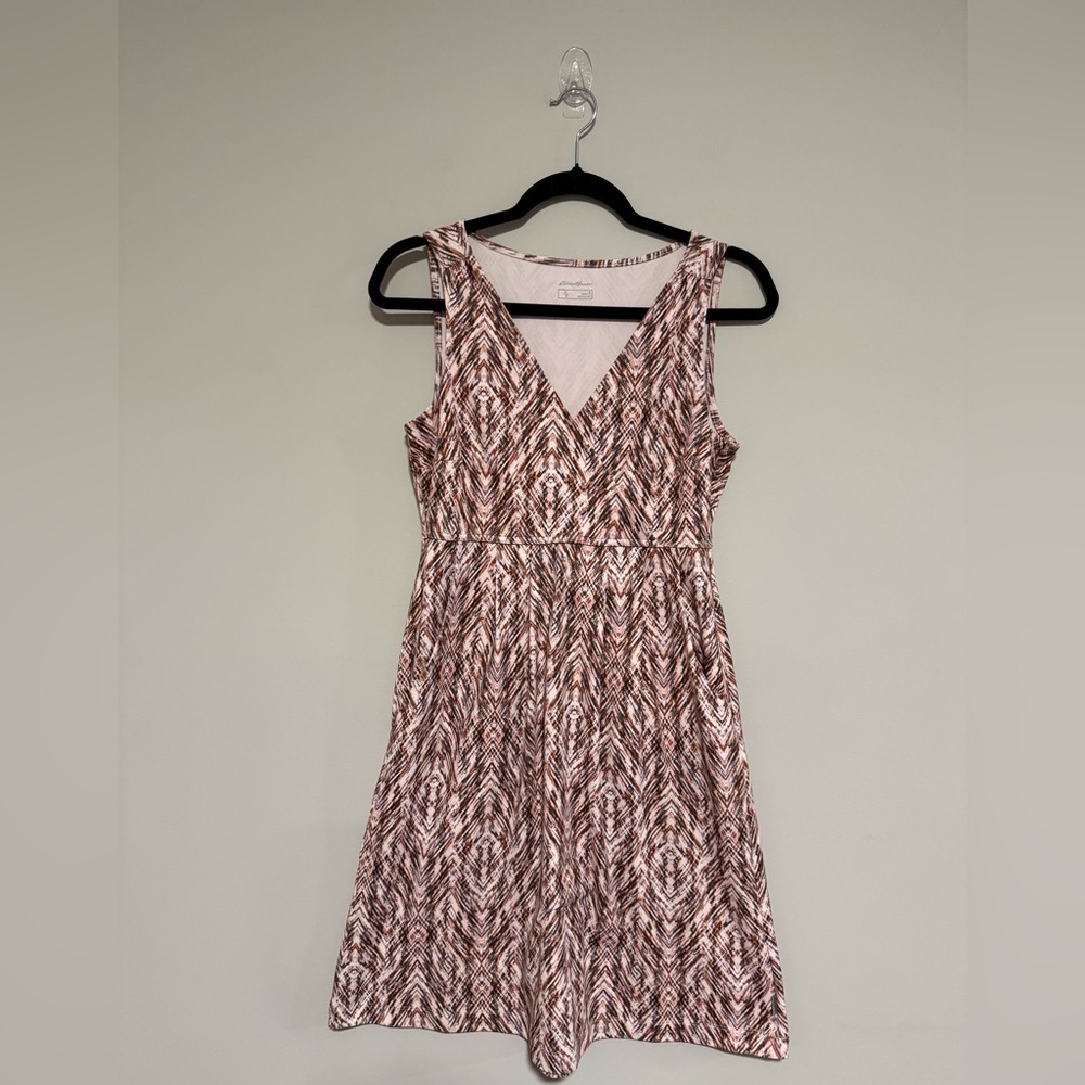 Eddie Bauer V-Neck Sleeveless Printed Outdoor Athletic Dress Brown/Pink Small